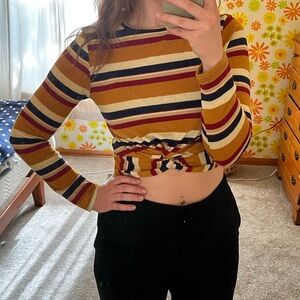 $5 with bundle! Gaze long-sleeve lightweight striped 70s-inspired top